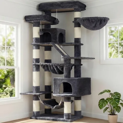 Miniatura 13 de Heybly Árbol para Gatos, Torre para Gatos Multinivel de 68 Pulgadas para Gatos de Interior, Condominio para Gatos con 2 Perchas de Felpa Ensanchadas