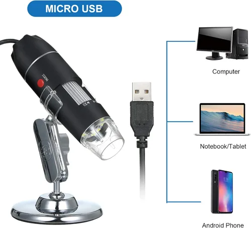 Miniatura 2 de Andoer Microscopio digital USB 1600X cámara de aumento 8 LED con soporte portátil de inspección de mano lupa