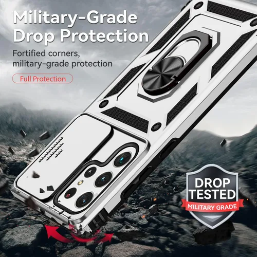 Miniatura 5 de Funda para Samsung Galaxy S22 Ultra con cubierta para lente de cámara, protector de pantalla HD, resistente a caídas de grado militar, soporte Plata