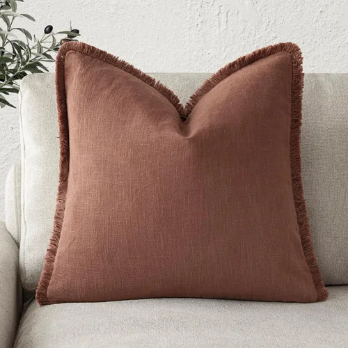 Miniatura 59 de Foindtower Fundas de almohada decorativas de lino con flecos, acogedora funda de cojín bohemia estilo farmhouse con borlas, funda de almohada
