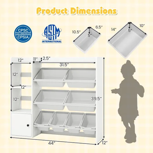 Miniatura 2 de Costzon Organizador de almacenamiento de juguetes para niños con 8 contenedores, estantería de madera para niños pequeños con estantes abiertos