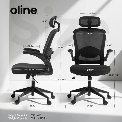 Miniatura 3 de Oline ErgoAir - Silla ergonómica de oficina, soporte lumbar ajustable, reposabrazos abatibles, silla de escritorio de malla para computadora, silla