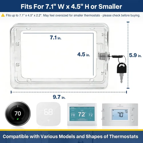 Miniatura 2 de Caja de bloqueo de termostato con llave, se adapta a termostatos de 7.1 x 4.5 pulgadas o más pequeños, cubierta universal de termostato grande
