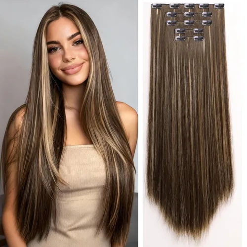 Miniatura 35 de Extensiones de cabello sintético con clip, color burdeos de 18 pulgadas de largo, invisibles, gruesas, extensiones de cabello lacio con clips, 5