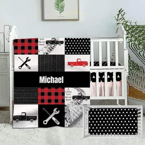 Miniatura 13 de Juego de ropa de cama personalizado para cuna para bebé, juego personalizado para niña con nombre, ropa de cama de guardería de vaca de granja