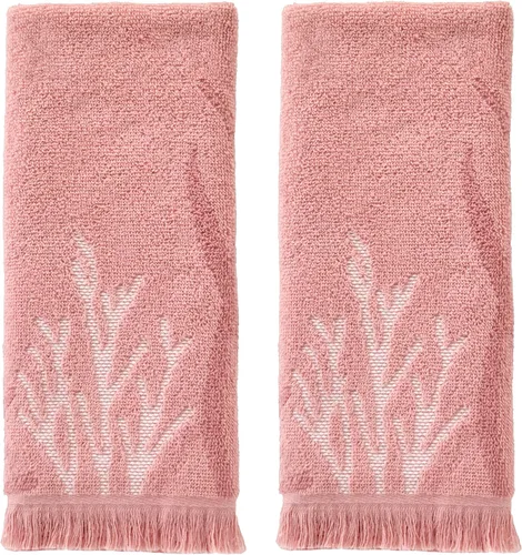 SKL Home Ocean Coral - Juego de 2 toallas de mano esculpidas de 100% algodón premium, 450 GSM, jacquard reversible, suave y absorbente, tropical,