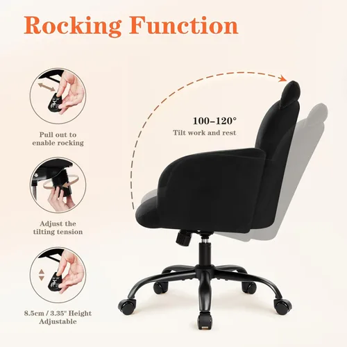 Miniatura 8 de IWMH Silla de oficina en casa, silla de escritorio de asiento ancho, lindas sillas giratorias de terciopelo para tocador, sillas de tareas con Negro