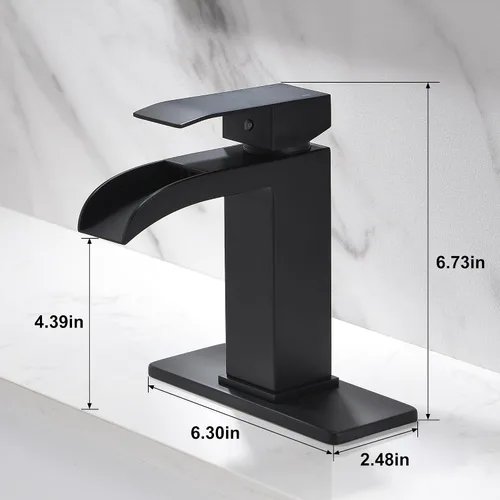 Miniatura 7 de Grifo de baño cascada negro – Grifo de lavabo de baño de una sola manija negro mate de 1 o 3 agujeros Grifo de tocador sólido de un solo orificio