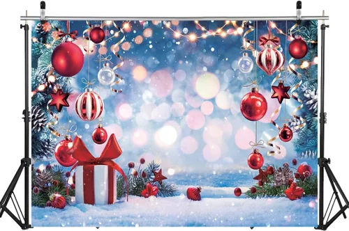 Miniatura 4 de 2.13x1.52m Telón de Fondo de Navidad Sueño de Invierno Maravilla Fotográfica Árbol de Navidad Copo de Nieve Regalo Bola Estrella Roja Telón de Fondo