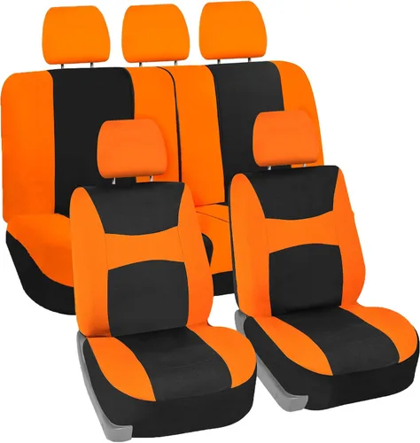 Miniatura 11 de TLH Light & Breezy - Juego completo de fundas de asiento de tela plana, compatible con la bolsa de aire de seguridad, con cubierta de volante, Rojo