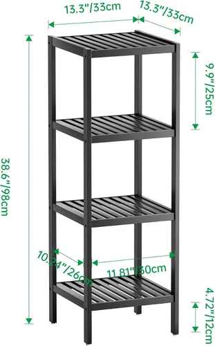 Miniatura 3 de SMIBUY Estante de almacenamiento para baño, organizador de bambú de 4 niveles, estantería multifuncional para sala de estar, dormitorio, cocina Negro