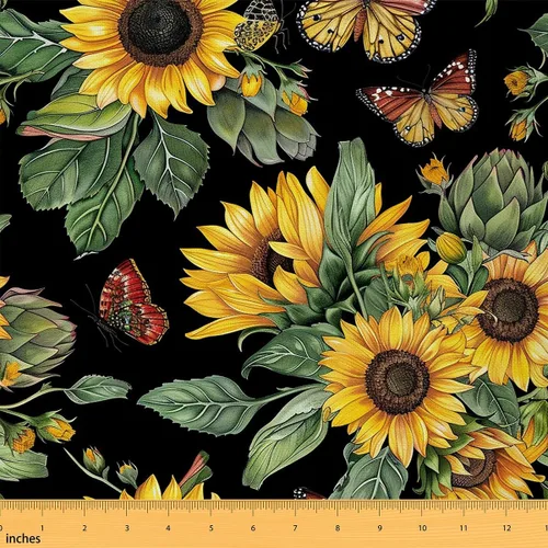 Miniatura 9 de Feelyou The Yard - Tela de mariposa vintage con estampado de hojas, tela de tapicería retro con estampado de mariposas para sillas, sofá, franela