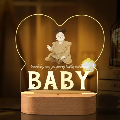 Miniatura 19 de Marco de fotos de corazón personalizado, luz nocturna, lámpara de cristal, texto de imagen personalizada, luz cálida, regalo personalizado