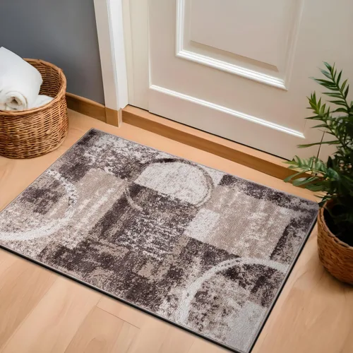 Miniatura 7 de Rugshop - Alfombra contemporánea con diseño abstracto de círculos, alfombra con respaldo de yute para entrada, cocina o habitación pequeña, marrón