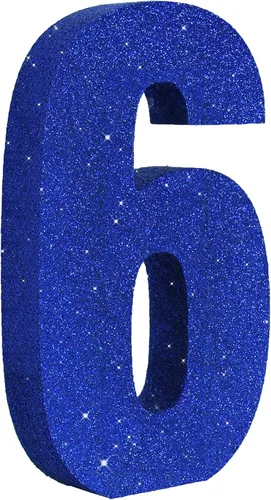 Miniatura 8 de TONIFUL Centro de mesa de madera número 0 con purpurina azul de 7.8 pulgadas, decoración de fiesta de cumpleaños azul, dígito 0 para cumpleaños