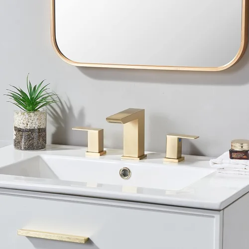 Miniatura 10 de Grifo de lavabo de baño de oro cepillado, grifo de baño de cascada de 3 agujeros, grifos de baño de tocador de 2 asas, grifo de baño moderno