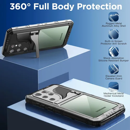Miniatura 5 de Mitywah Funda impermeable para Samsung Galaxy S23 Ultra, funda de metal resistente, carcasa de cuerpo completo a prueba de golpes con protector