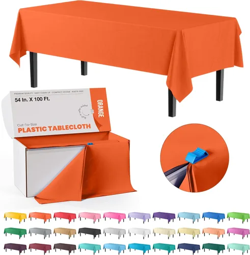 Miniatura 26 de Party Solids Rollo de Mantel de Mesa de Plástico Negro de 54 Pulgadas X 300 Pies en una Caja de Corte a Medida con Conveniente Cortador Deslizante.