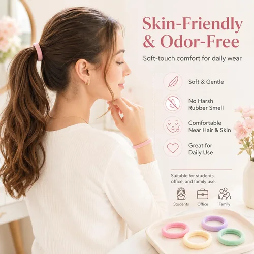 Miniatura 6 de Paquete de 100 ligas para el cabello, 12 colores, diseño sin costuras, fuerte elasticidad, no se cae, se desliza suavemente sin enredos