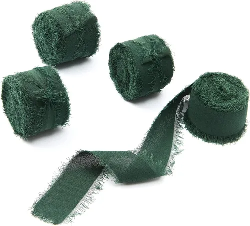 Miniatura 52 de 4 rollos de cinta de gasa de gasa con flecos de 1 pulgadas de ancho x 5 yardas, color rojo óxido, bordes deshilachados para invitaciones de boda