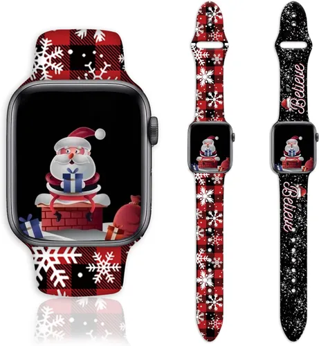 Miniatura 13 de Paquete de 2 correas de reloj navideñas compatibles con Apple Watch de 1.496 pulgadas/1.575 pulgadas/1.614 pulgadas/1.654 pulgadas/1.732