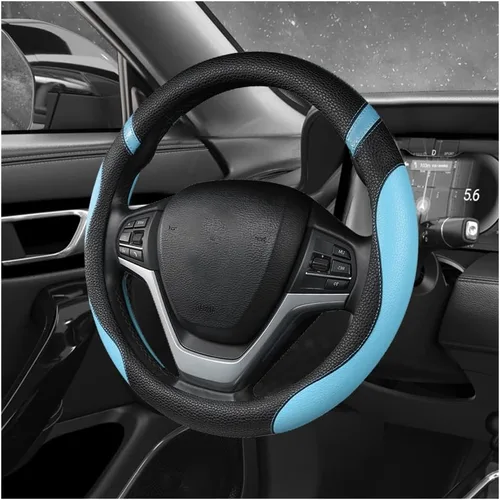 Miniatura 11 de Funda para volante de automóvil, 15 pulgadas, de cuero de alta calidad, transpirable, antideslizante, protector universal para volante cómodo