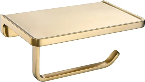 RANDOM Portarrollos de papel higiénico dorado cepillado con estante Soporte de rollo de papel higiénico de metal sólido Gold.RD93008BG Oro cepillado