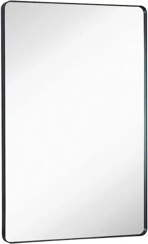 Miniatura 17 de Hamilton Hills - Espejo de pared de metal cepillado contemporáneo Panel de cristal negro enmarcado con esquina redondeada y diseño profundo