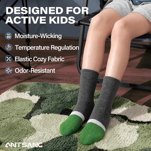 Miniatura 50 de ANTSANG Calcetines de Lana, Calcetines Térmicos Cálidos y Gruesos Tipo Crew Boot para Niños Pequeños, Niños y Niñas, 6 Pares