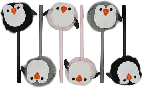 Miniatura 7 de Maydahui 6 bolígrafos de gel con forma de pingüino de felpa, bola de piel esponjosa, con 12 recambios de tinta negra para oficina, escuela, fiesta