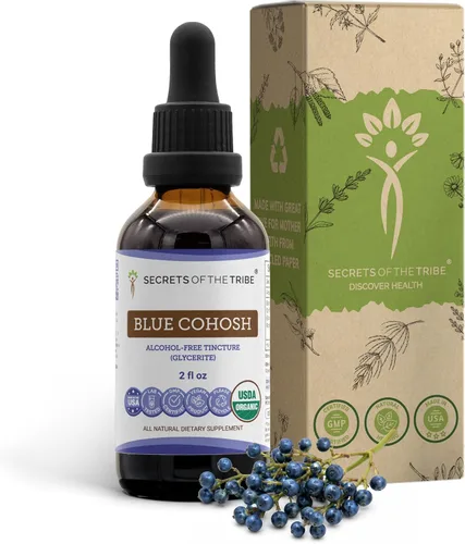 Secrets of the Tribe Blue Cohosh USDA Organic | Extracto sin alcohol, gotas de hierbas de alta potencia | Hecho de raíz seca 100% de cohosh azul