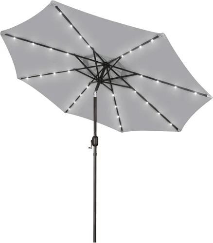 Miniatura 16 de Blissun - Sombrilla solar de 9 pies, 32 luces LED, parasol de mesa para patio, jardín, cubierta, piscina y playa (gris)