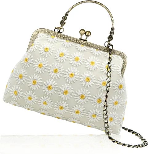 Miniatura 19 de Bolso floral con asa superior, bolso de noche Kiss Lock para mujer, bolso vintage