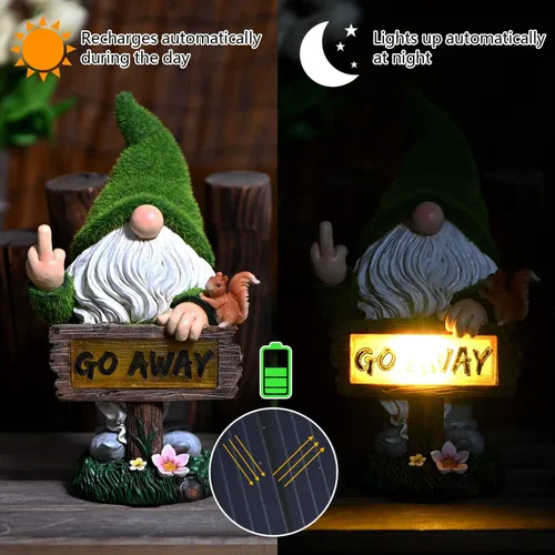Miniatura 4 de ASAWASA Decoraciones de gnomos para patio con luz LED solar, gran decoración divertida para exteriores para jardín, césped, gnomo (alto 10 pulgadas)