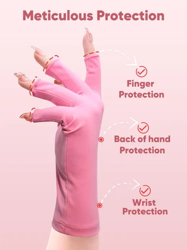 Miniatura 4 de SUBAY Guantes UV para uñas de gel, guantes sin dedos con protección UPF 50+ para manicuras, arte de uñas, guante protector profesional que protege