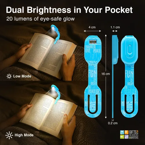 Miniatura 7 de Gifts for Readers & Writers Luz de libro recargable, luz de lectura con clip para cama, Flexilight 2 en 1 y marcapáginas, 12 horas de luz una vez