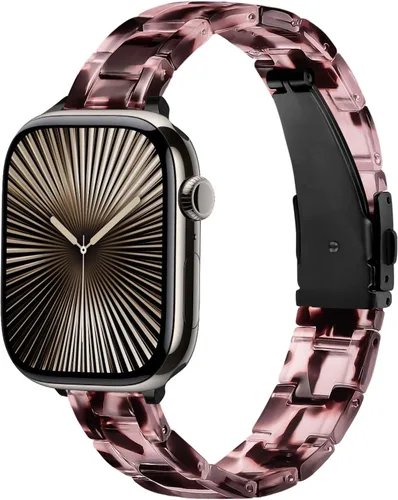 Miniatura 12 de Correa delgada de resina compatible con Apple Watch Band de 38mm, 40mm, 41mm, 42mm, 44mm, 45mm, 46mm, pulsera de tortuga fina de 14mm ligera