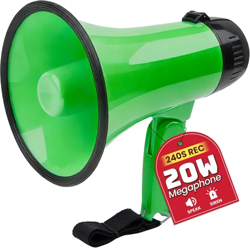 Miniatura 19 de MyMealivos 20W Megaphone Bullhorn, Built in Siren & 240s Recording, 5.4"×8.6" Portable Megaphone with Volume Control Cover Up to 300 feet+ for Verde