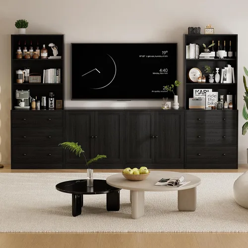 Miniatura 3 de TUSY Juego de soporte de TV grande de 71 pulgadas, centro de entretenimiento de TV para televisores de hasta 65 pulgadas, centro multimedia