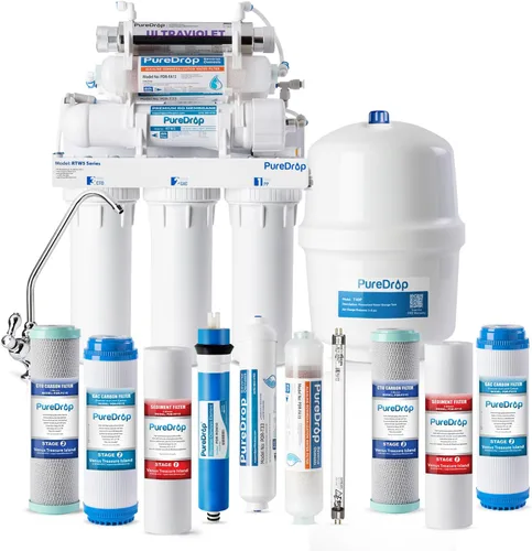 PureDrop RTW5AK-UV Sistema de filtro de agua de ósmosis inversa con certificación SGS, remineralización alcalina y filtro UV, sistema de filtración