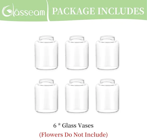 Miniatura 7 de Glasseam Juego de 6 jarrones de cristal para centros de mesa, modernos jarrones pequeños para el hogar, estante de mesa, decoración de fiesta