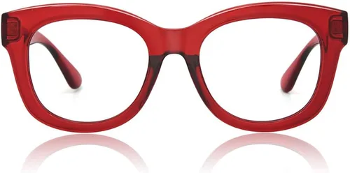 JiSoo Gafas de lectura de gran tamaño para mujeres y hombres, elegantes lentes de diseño para mujeres con marco grande D-rojo