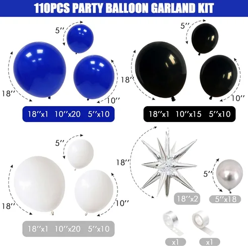 Miniatura 2 de Kit de arco de globos azul negro y blanco, kit de guirnalda de globos azul marino blanco negro con globos de látex plateado metálico globos de Azul
