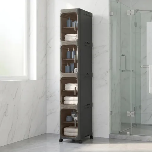 Miniatura 6 de KHNR Armario de almacenamiento de baño delgado de 3 niveles, gabinetes de almacenamiento plegables, almacenamiento de baño estrecho, organizador