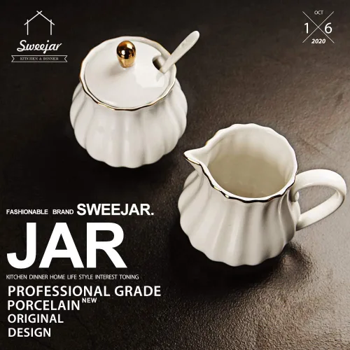 Miniatura 3 de Sweejar Royal Ceramic Teapot & Sugar and Creamer Set (Blanco)