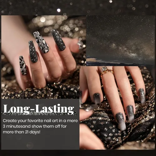 Miniatura 4 de Beetles - Esmalte de uñas de gel de diamante, 0.5 onzas (15 ml), color negro con purpurina Spring Summer, secado con lámpara ultravioleta, manicura