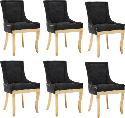 Miniatura 22 de Aoowow Juego de 2 sillas laterales tapizadas vintage de tela, sillas de madera maciza para cocina, comedor con cabezas de clavo, patas de madera