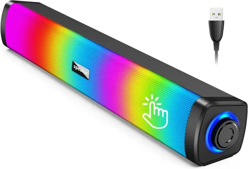 OFFSIR Altavoces para computadora de escritorio, altavoces para juegos con luces táctiles, altavoces de PC con sonido claro de sobretensión,