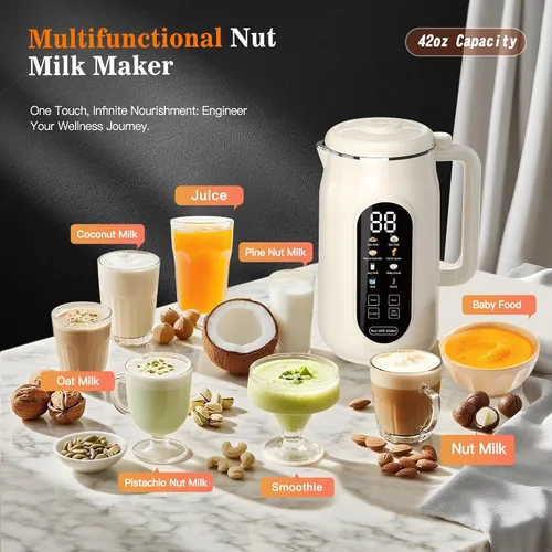 Miniatura 2 de Máquina para hacer leche de nuez 10 en 1, máquina de leche de almendra con pantalla IMD de 42 onzas, máquina de leche de soja con autolimpieza