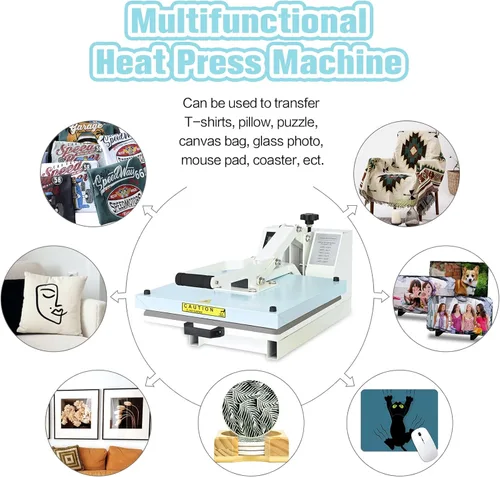 Miniatura 6 de Prensa de calor de 15 x 15 pulgadas, calidad industrial con presión ajustable, máquina de transferencia de calor deslizante para camiseta, azul
